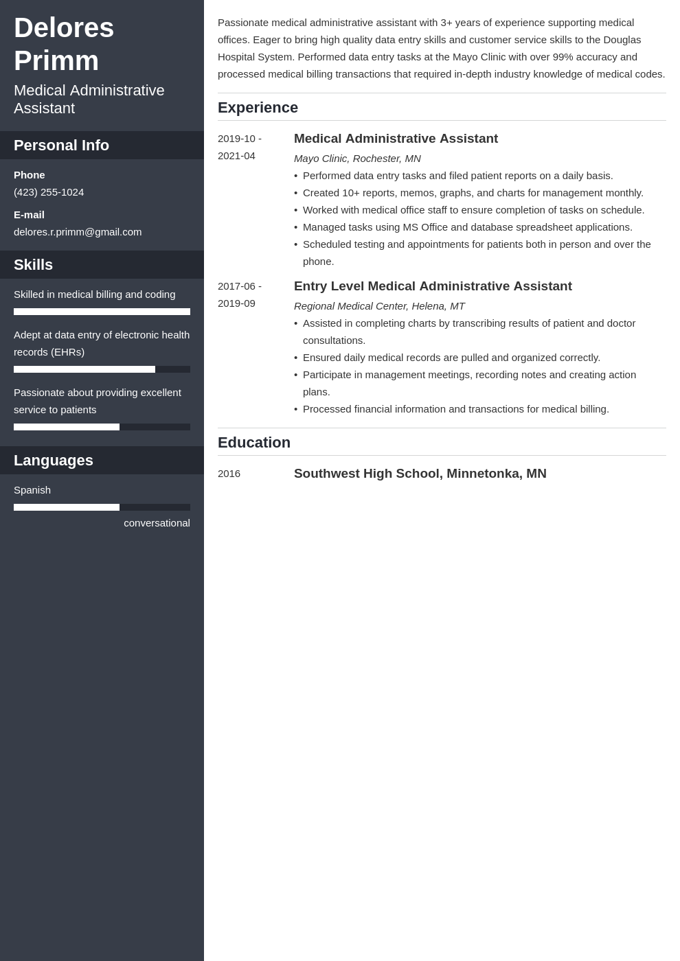 Medical Administrative Assistant Resume Sample And Guide