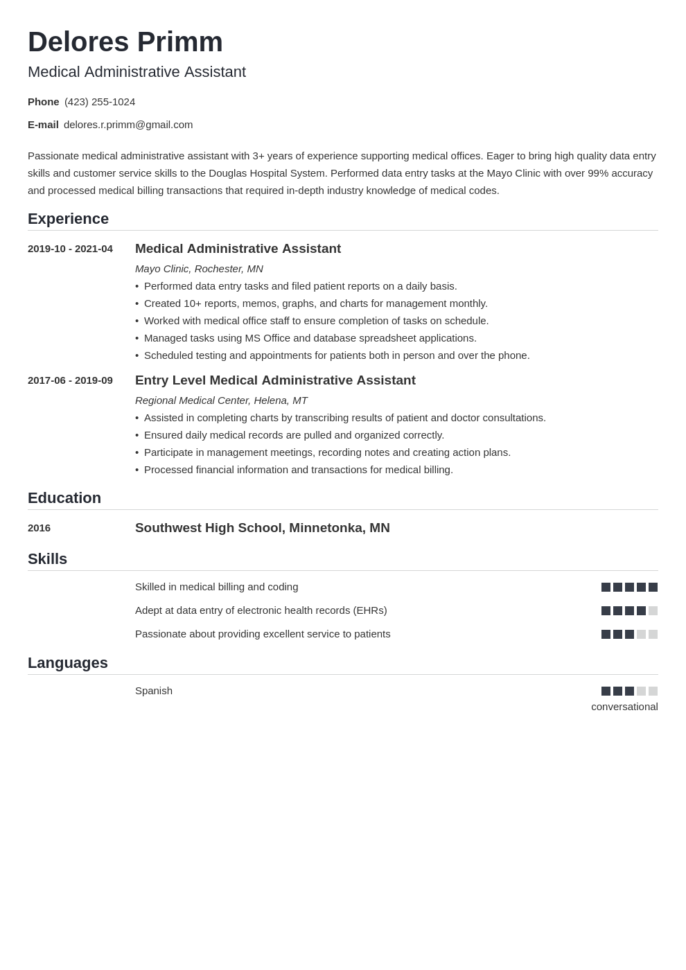 Medical Administrative Assistant Resume Sample And Guide