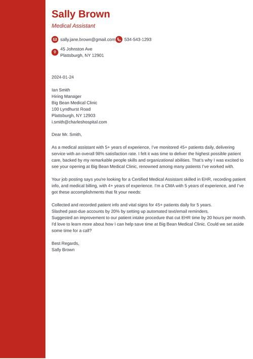 Medical Assistant cover letter example