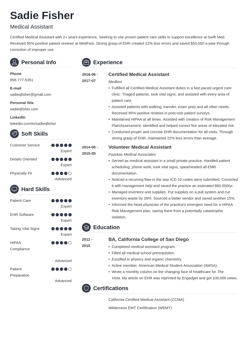 medical assistant resume example template crisp