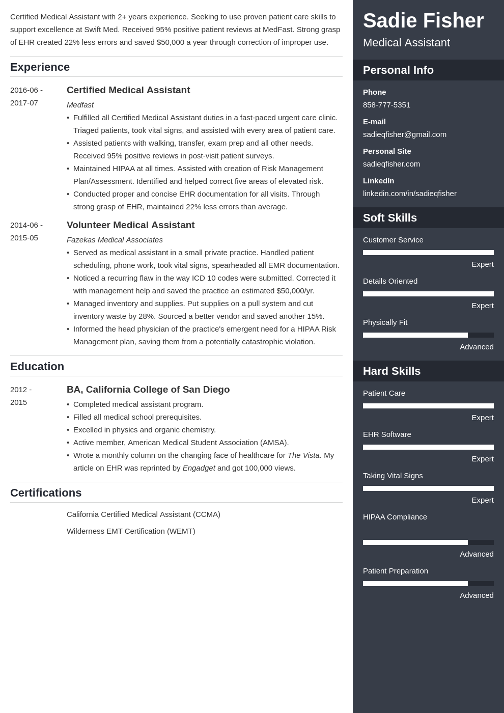 medical assistant resume example template enfold