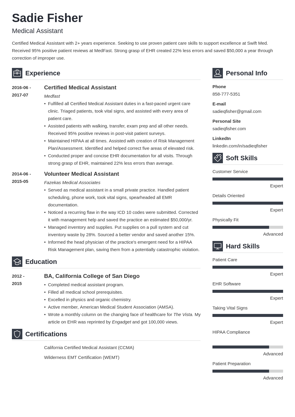 medical assistant resume example template vibes
