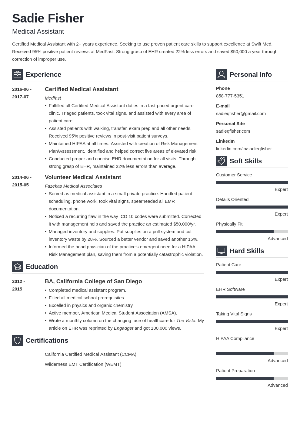 medical assistant resume template free download