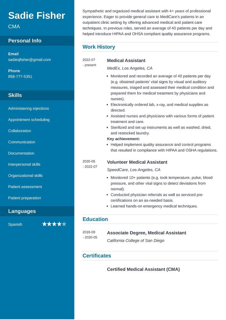 Medical Assistant Resume Template - Cascade