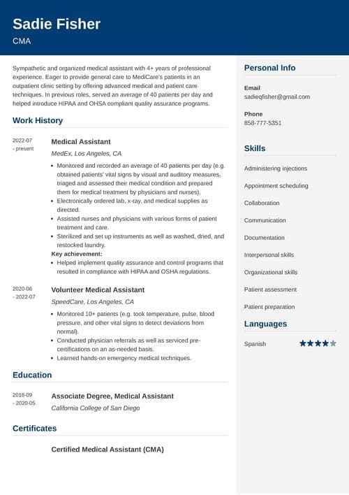 medical assistant resume example