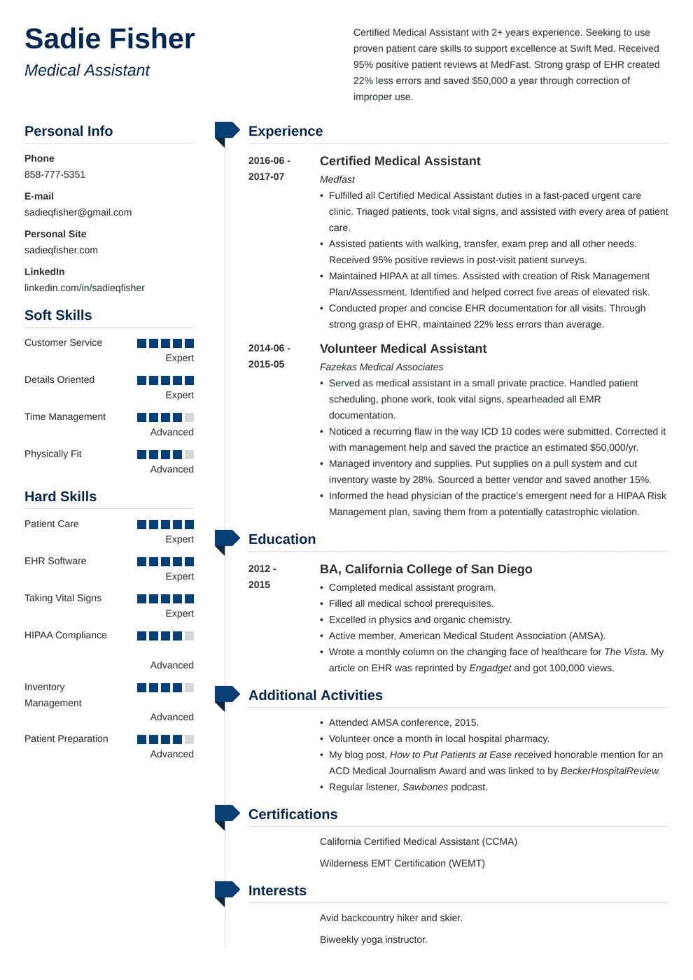 medical assistant resume template free download