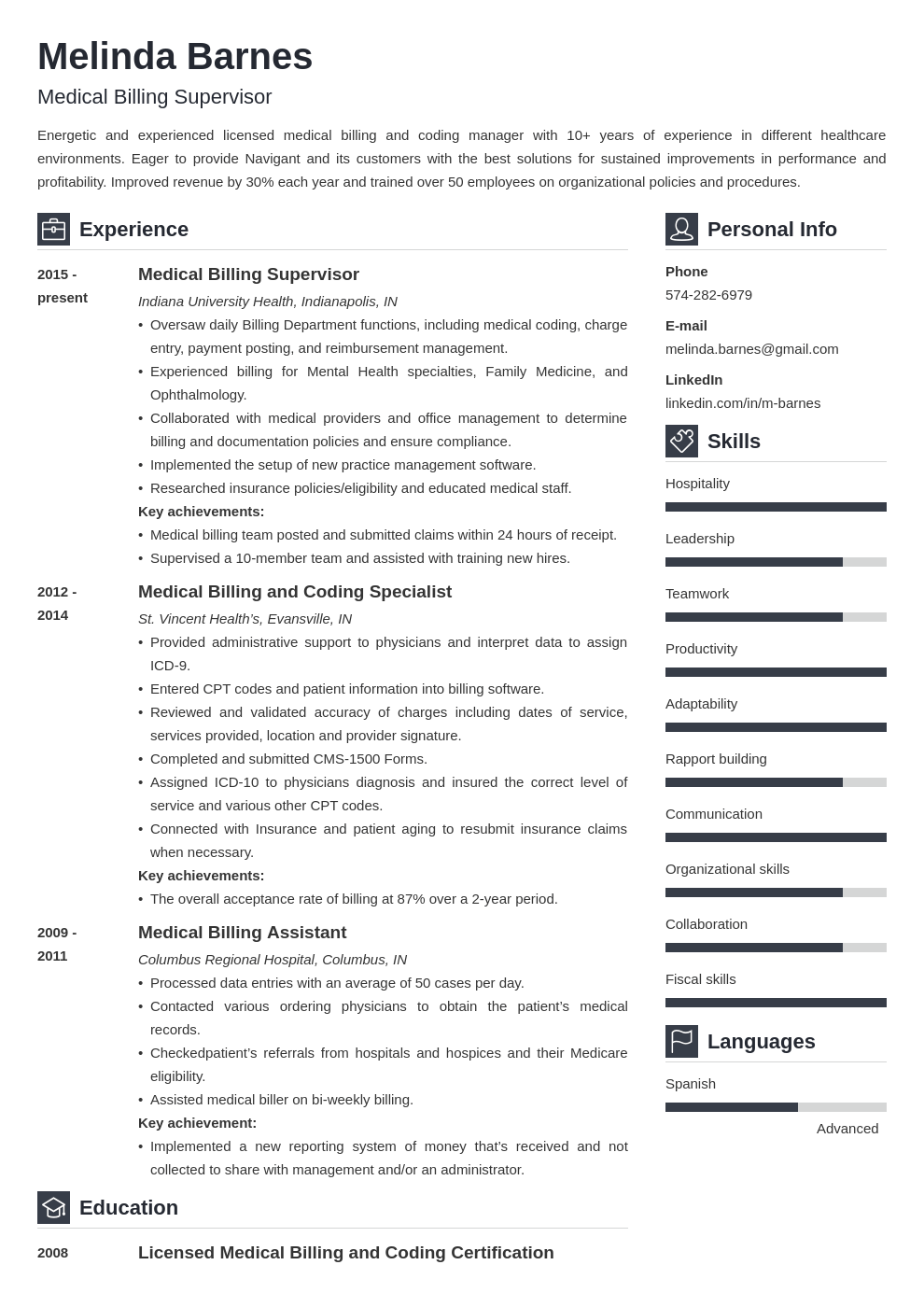 medical billing resume example template vibes
