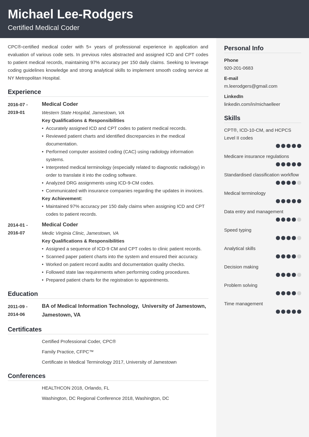 medical coder resume example template cubic