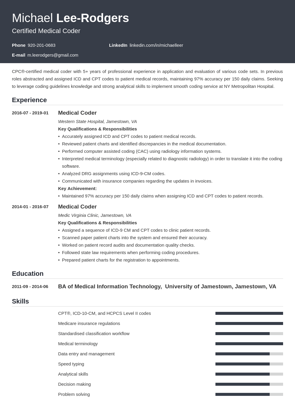 medical coder resume example template influx