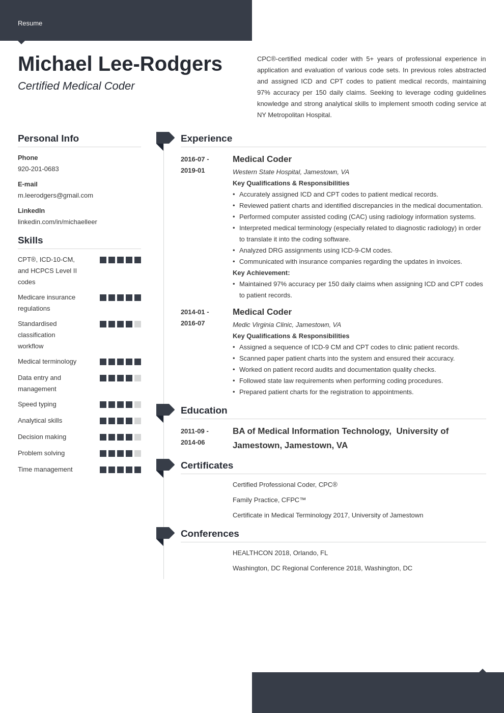Coding job medical resume sample