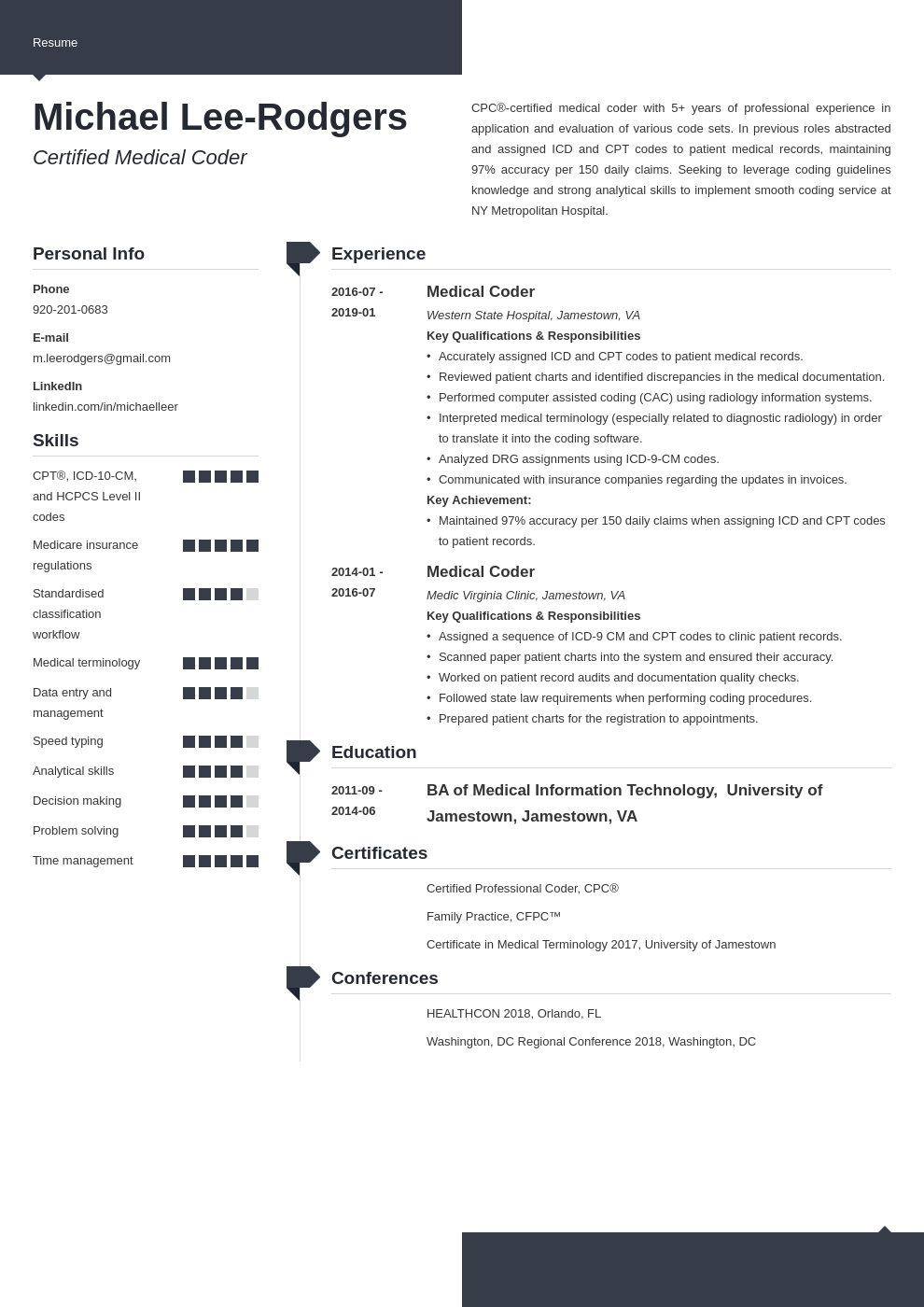 resume for medical coder sample