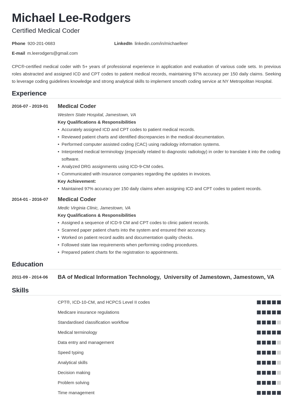 medical coder resume example template nanica