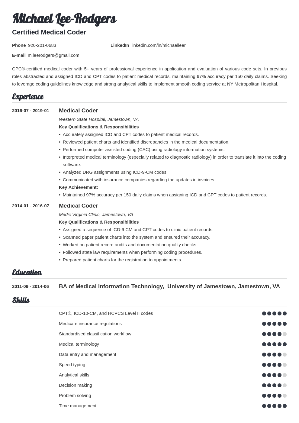 medical coder resume example template valera