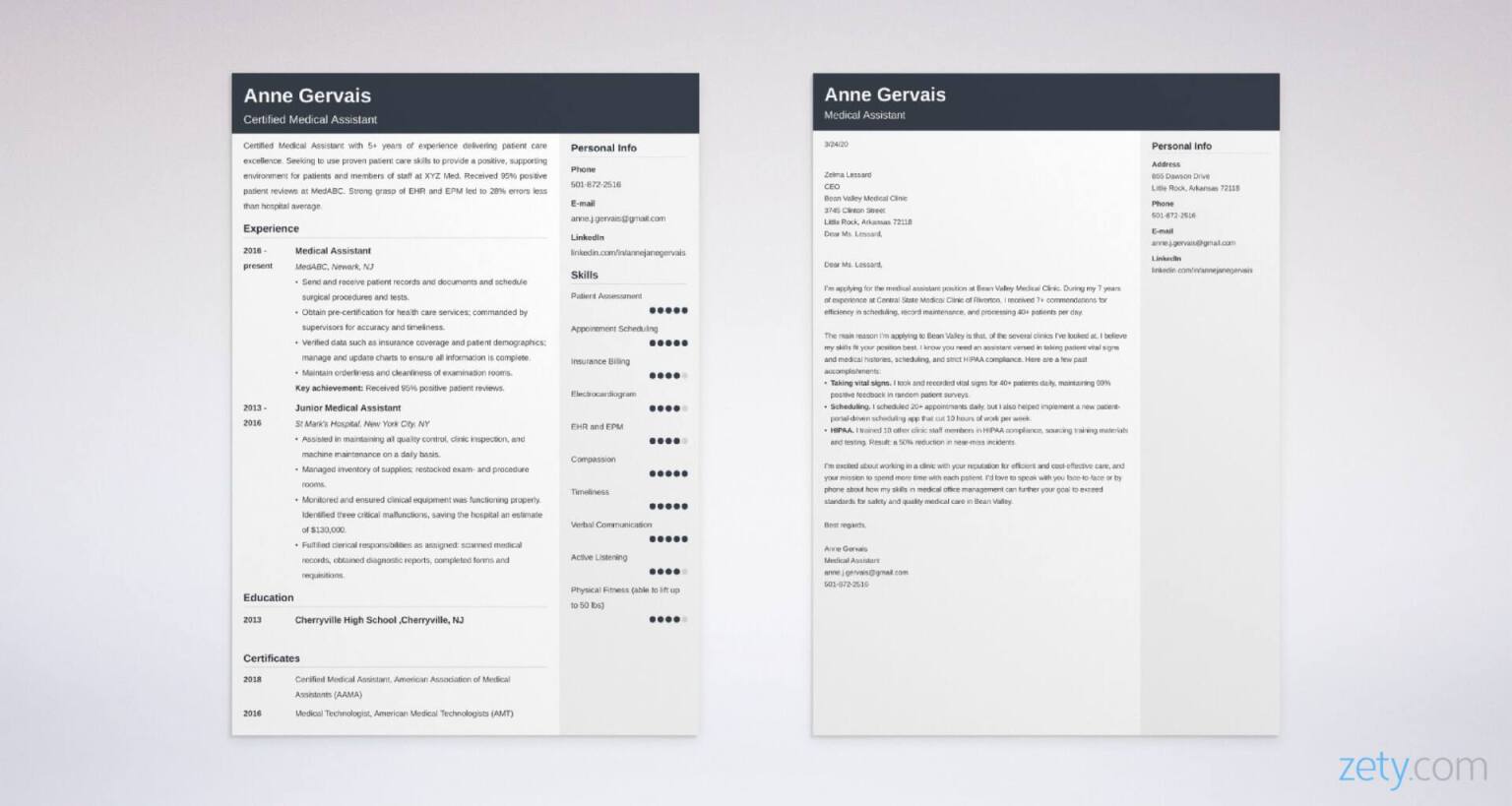 medical resume and cover letter set