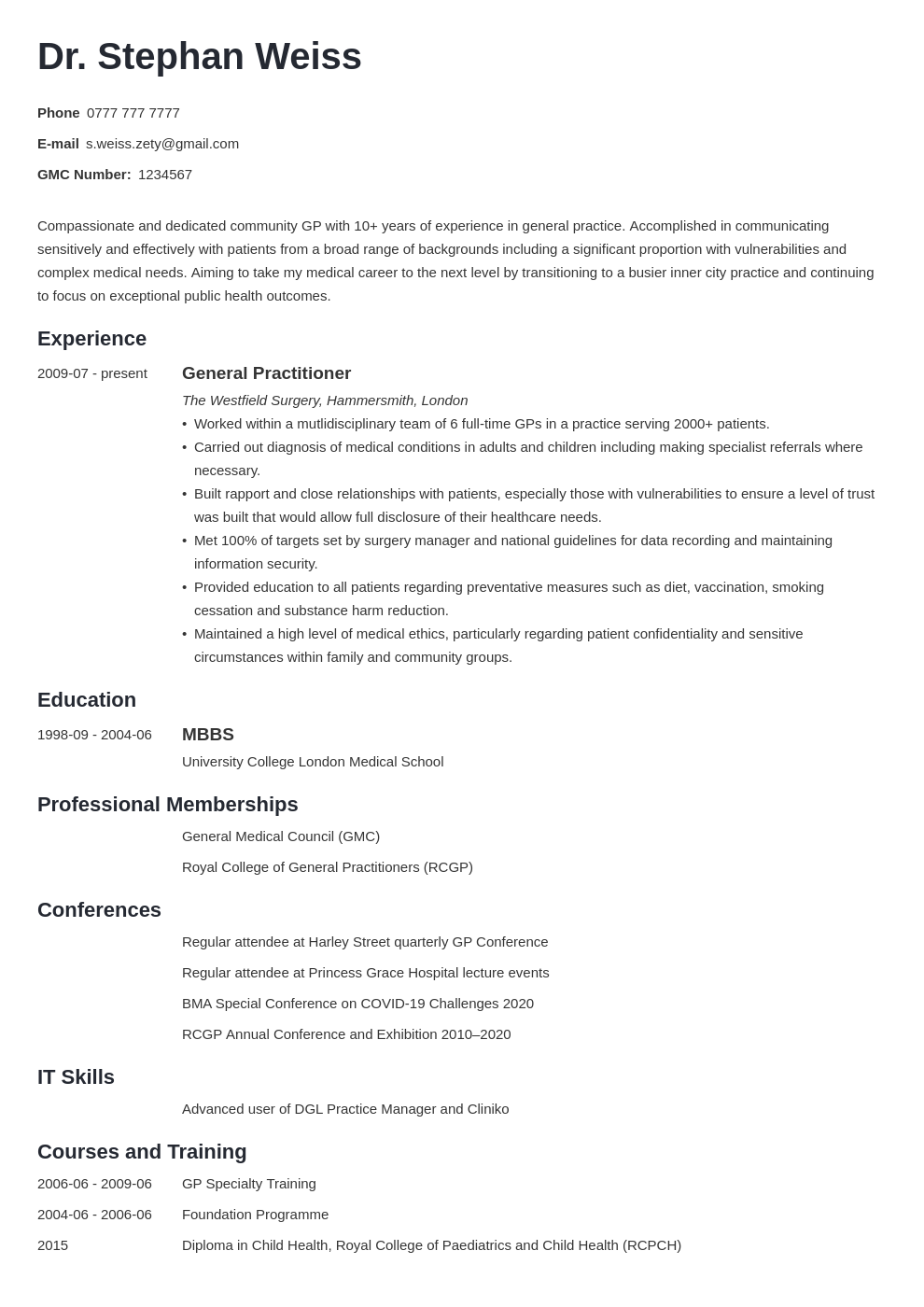 personal statement for medical cv