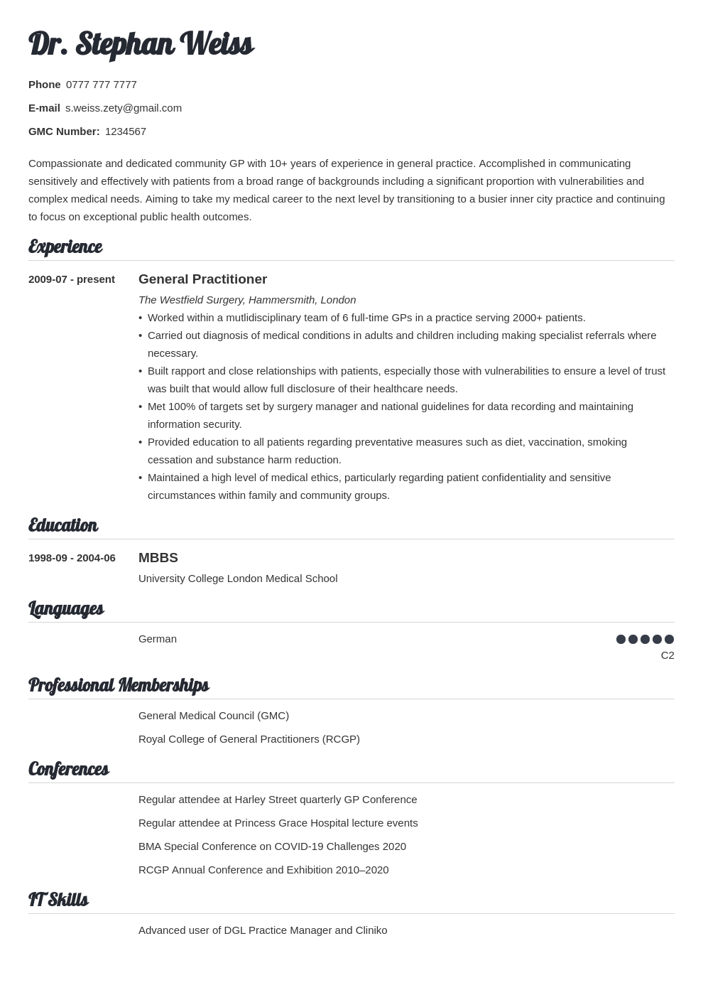 How to Write a Medical CV Template 20  Tips