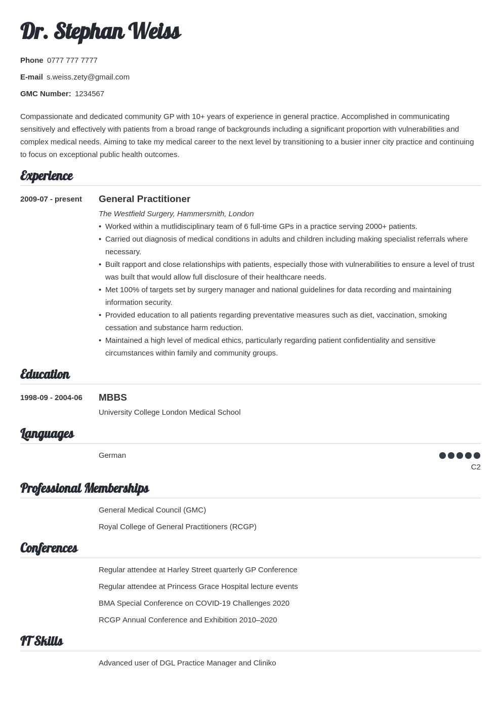 Medical Cv Templates And 25 Writing Tips Objective Riset