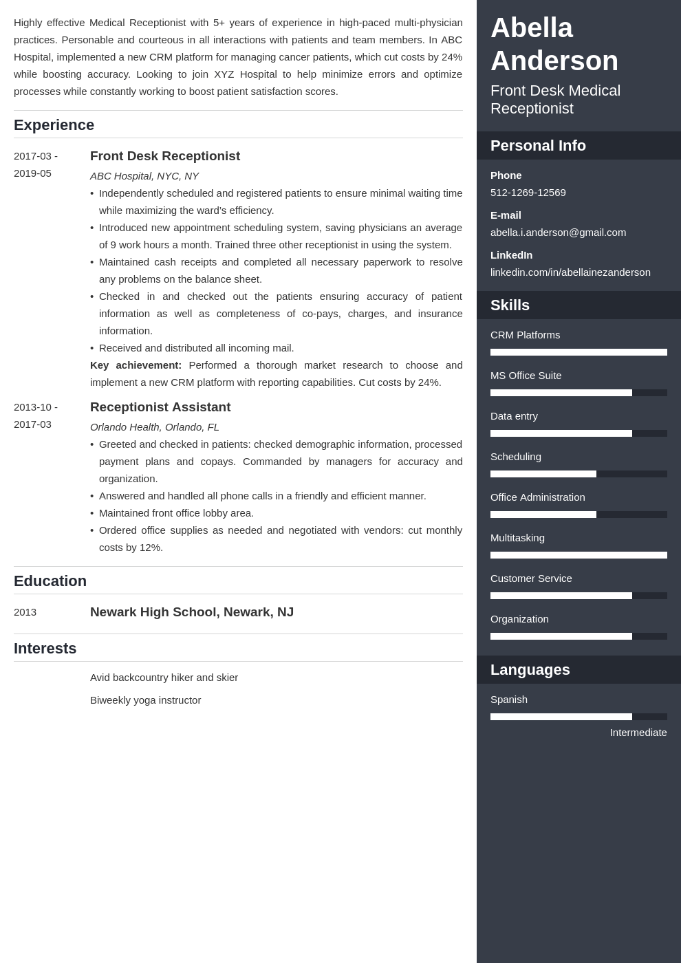 medical receptionist resume example template enfold
