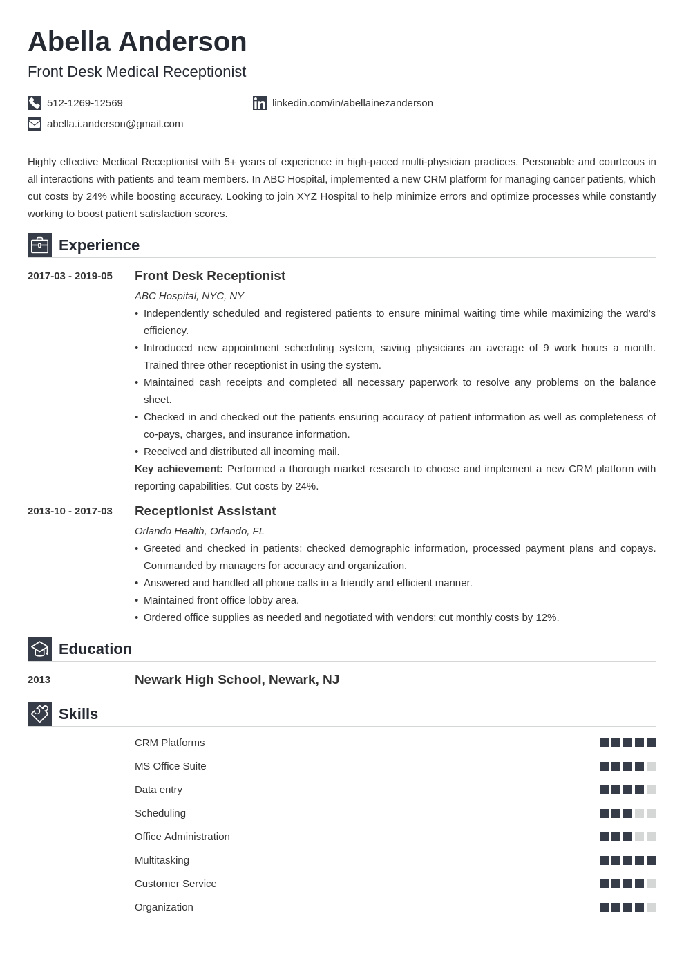 medical receptionist resume example template iconic