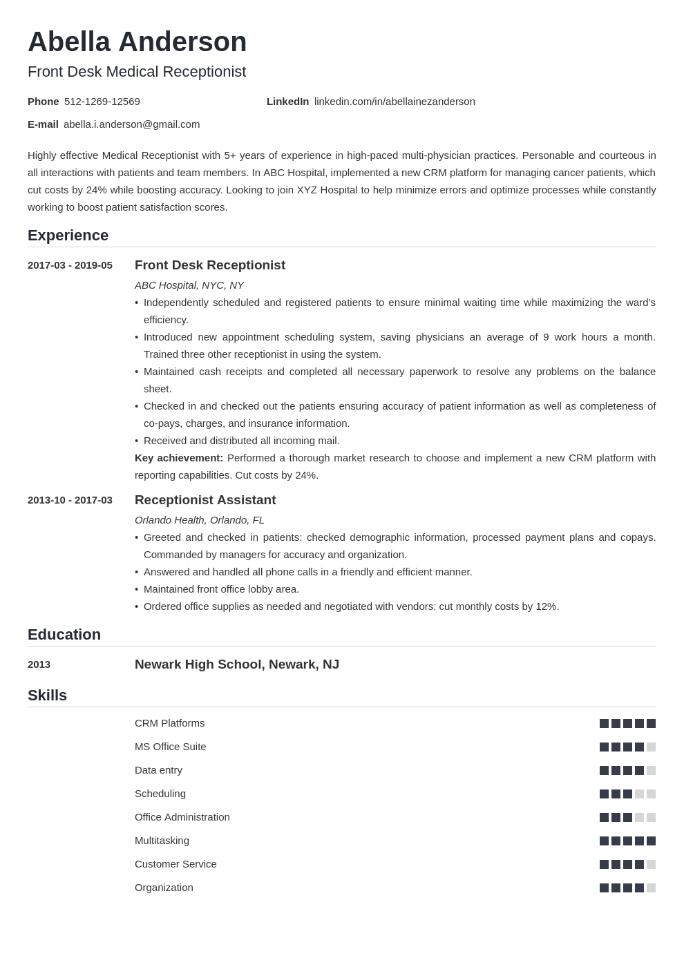 medical receptionist resume example template nanica