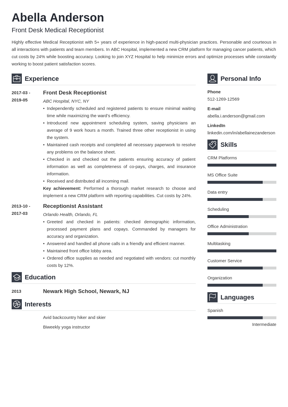 medical receptionist resume example template vibes