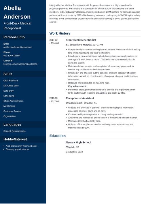 Medical Receptionist Resume Example