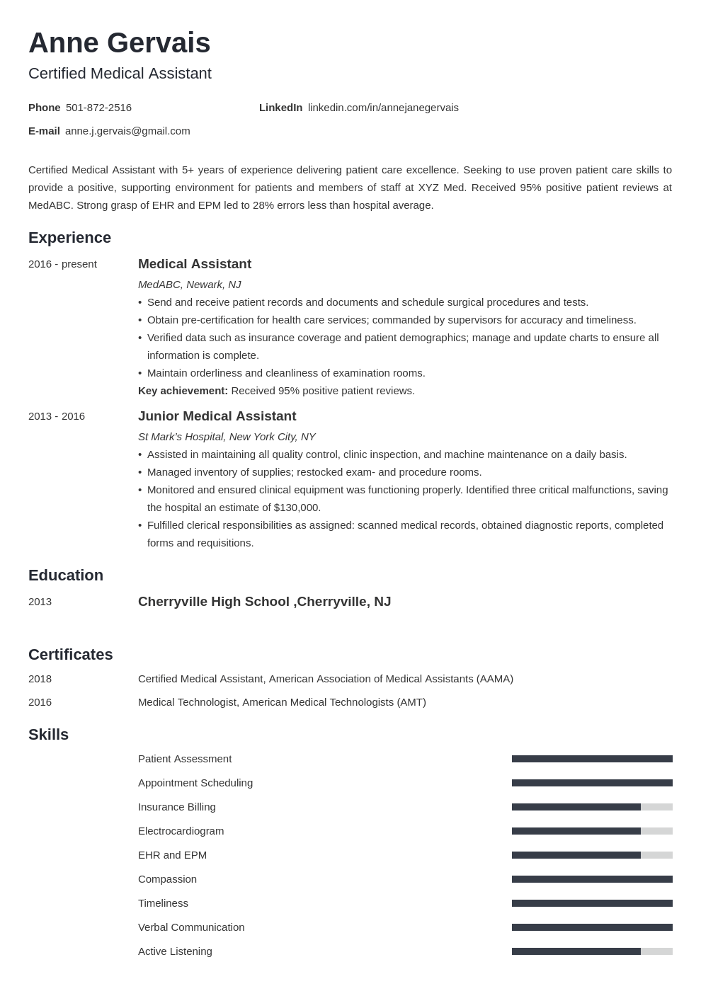 medical resume example template minimo