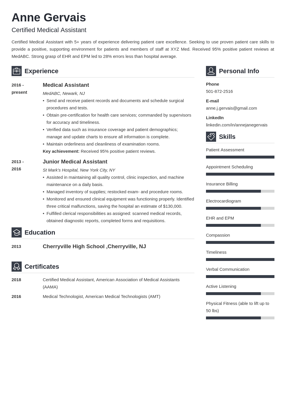 resume objective examples for medical field