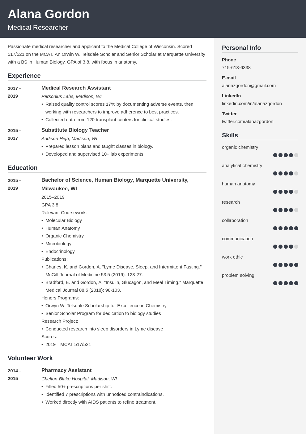 Medical School Resume Sample For Admission Pre med Tips