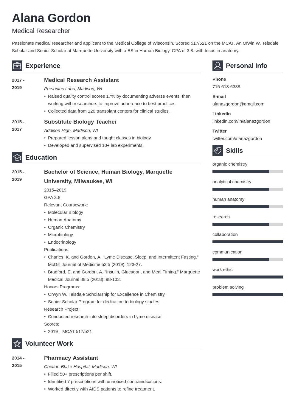 medical school resume example template vibes