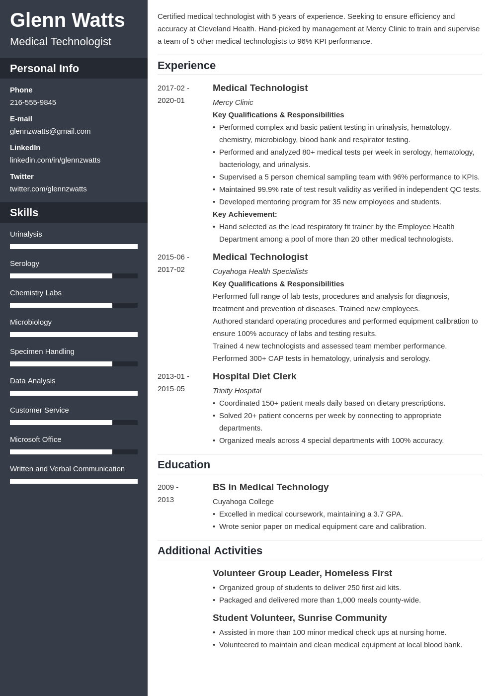 medical technologist resume example template cascade