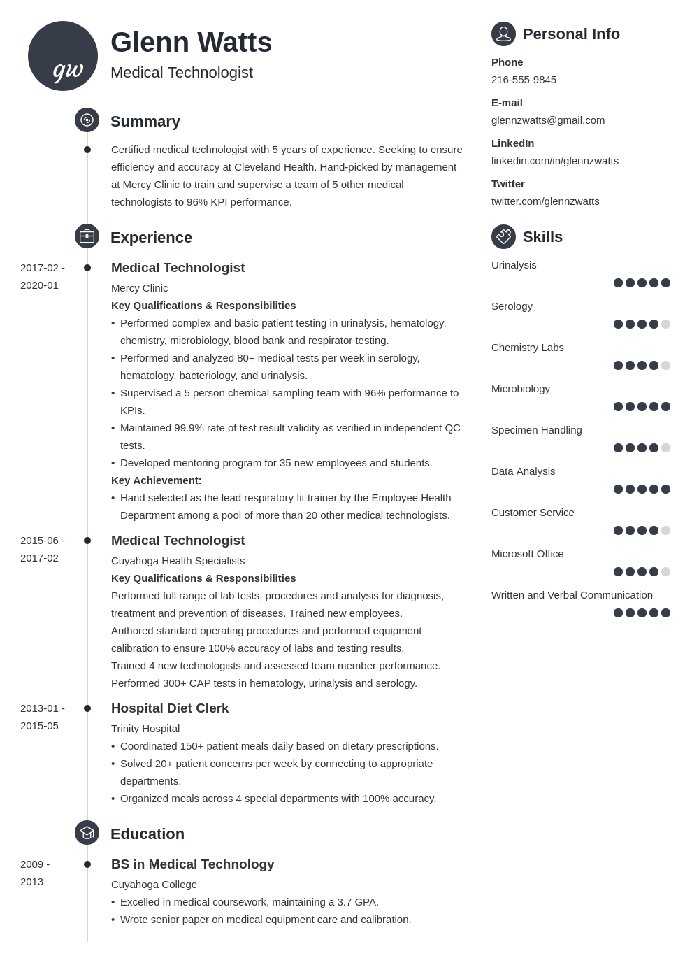 Medical Technologist Resume Samples and Guide