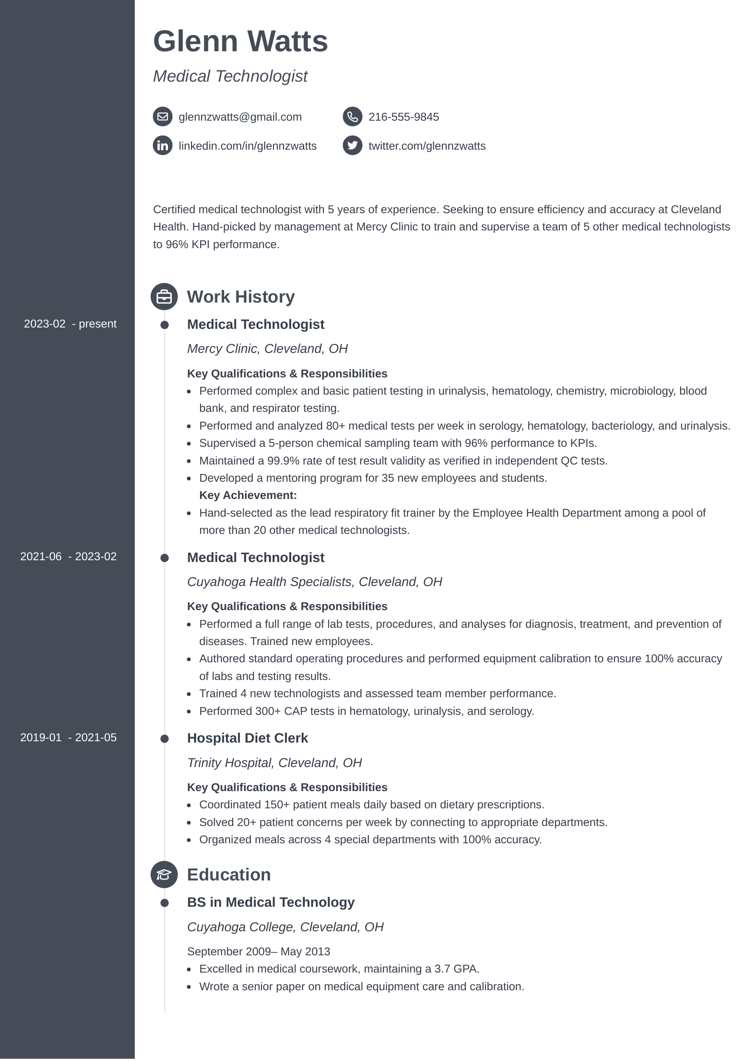 Medical technologist resume on Concept resume template by Zety