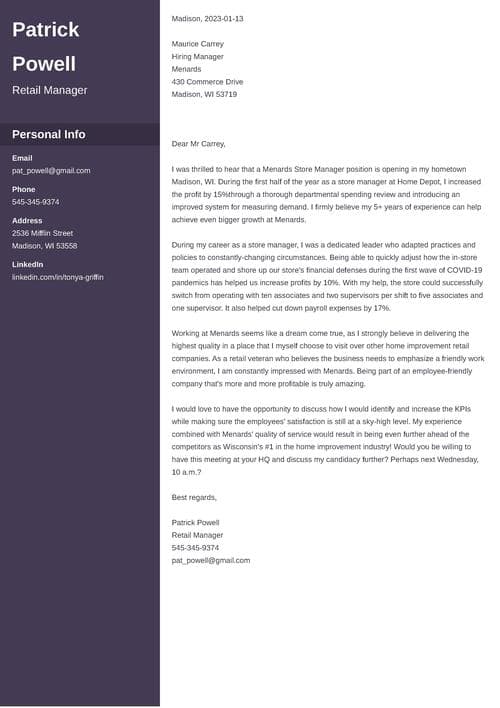Cover Letter For Menards: Application Example and Guide