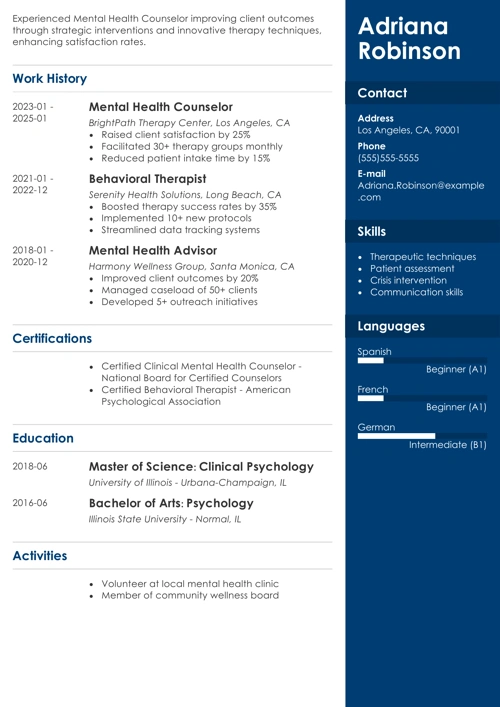 mental health counselor resume example