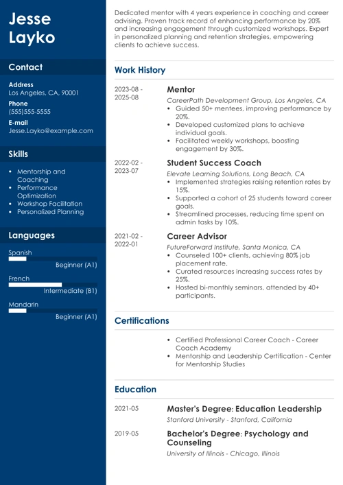 mentor resume example