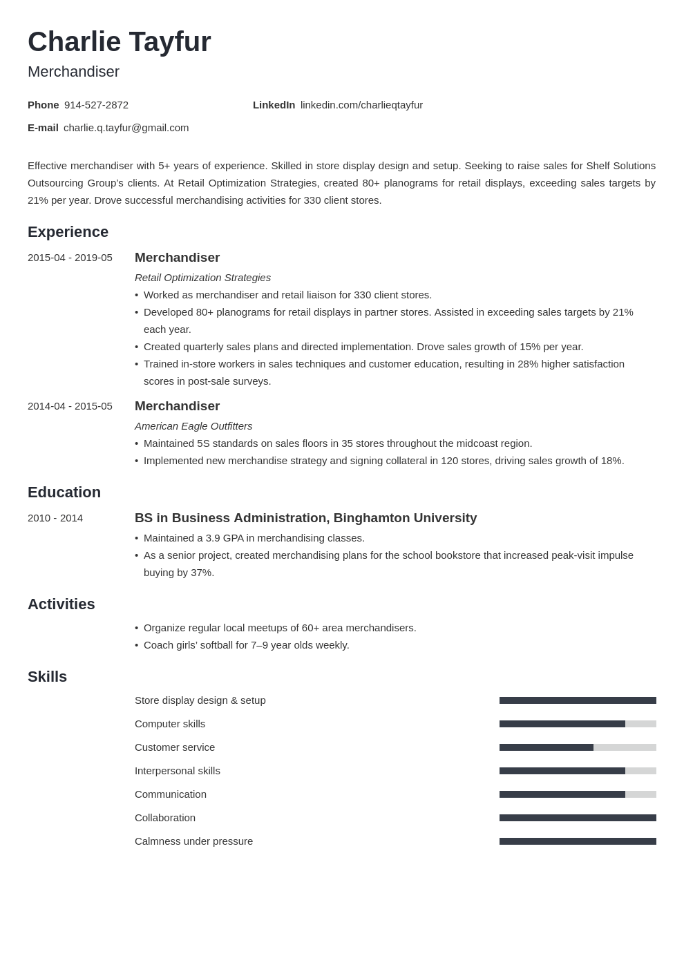 merchandiser resume example template minimo