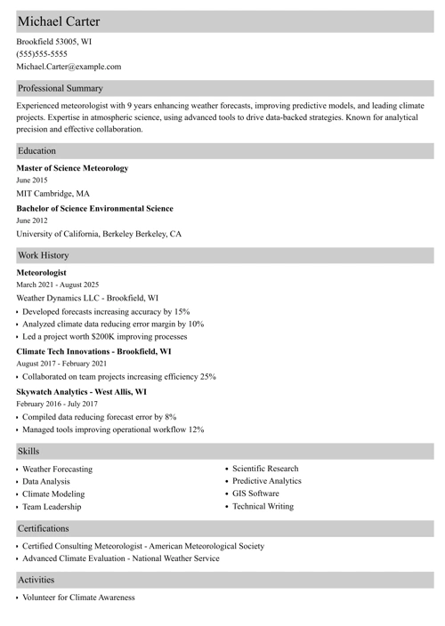 Meteorologist Resume Example