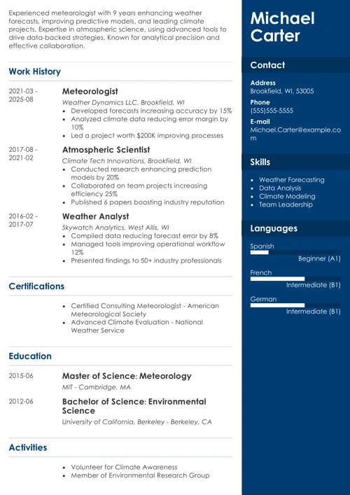 Meteorologist Resume Example