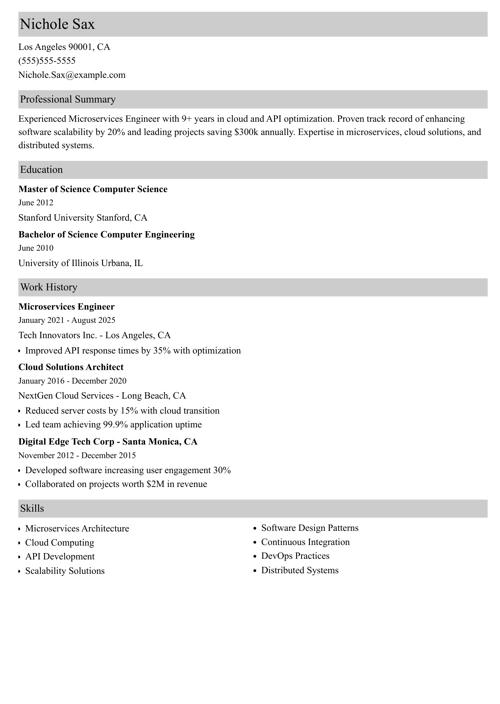 microservices resume example