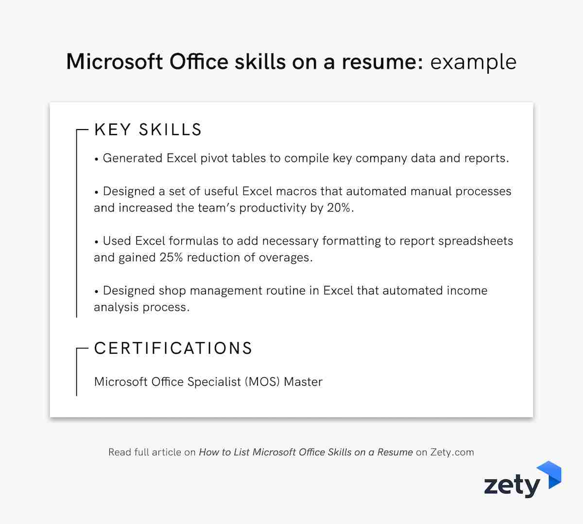 Microsoft Office skills on a resume: example