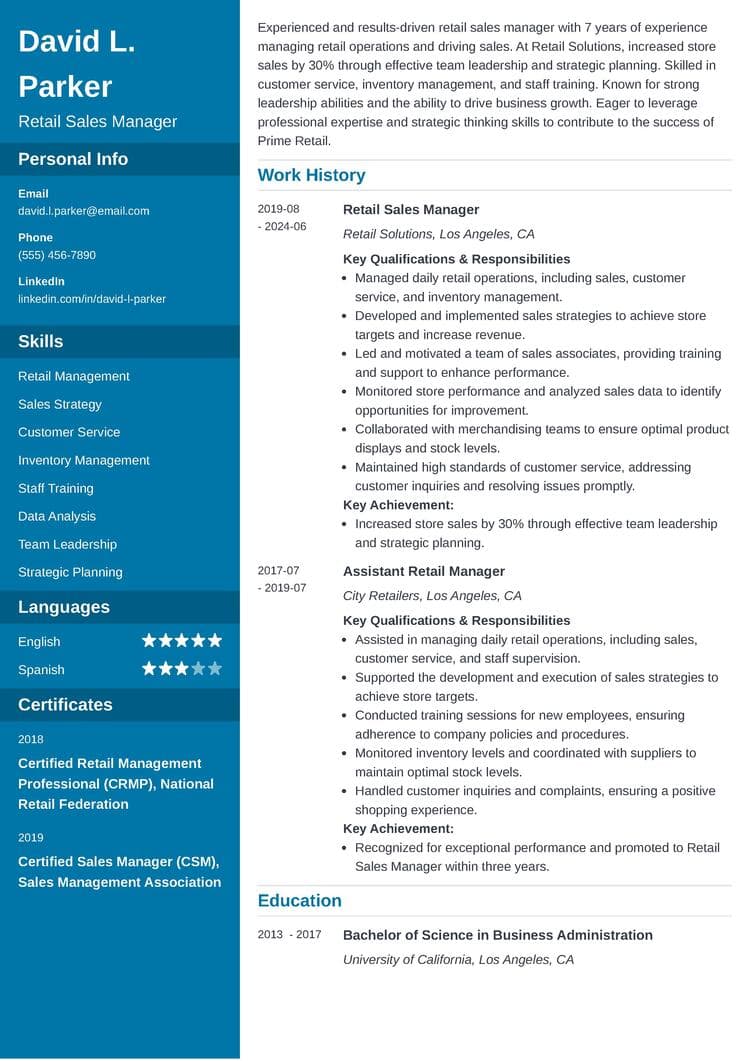 Cascade resume template for mid-career professionals