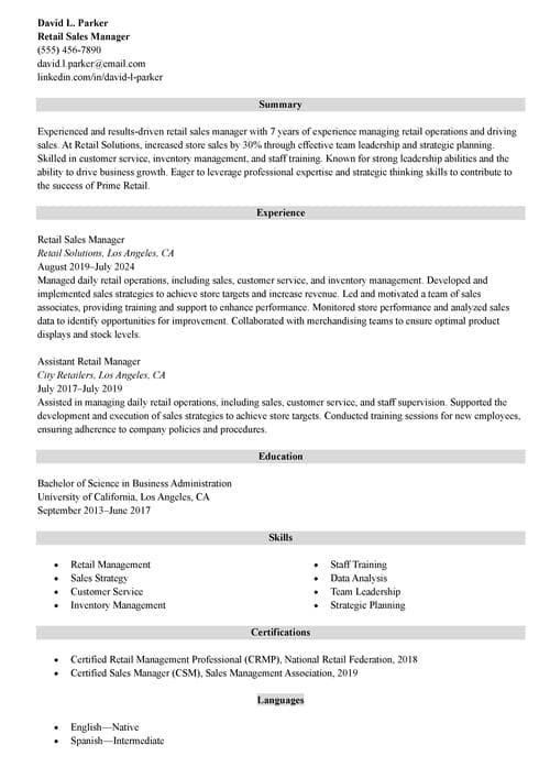 Mid-Level Career Resume example