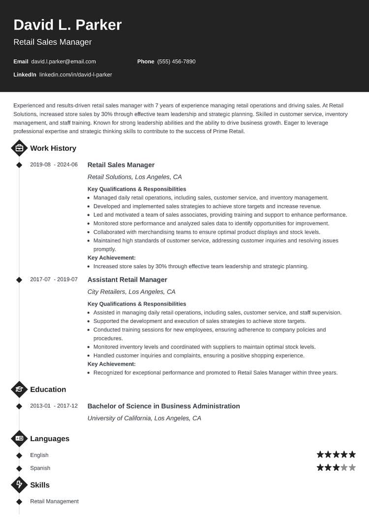 Diamond resume template for mid-career professionals