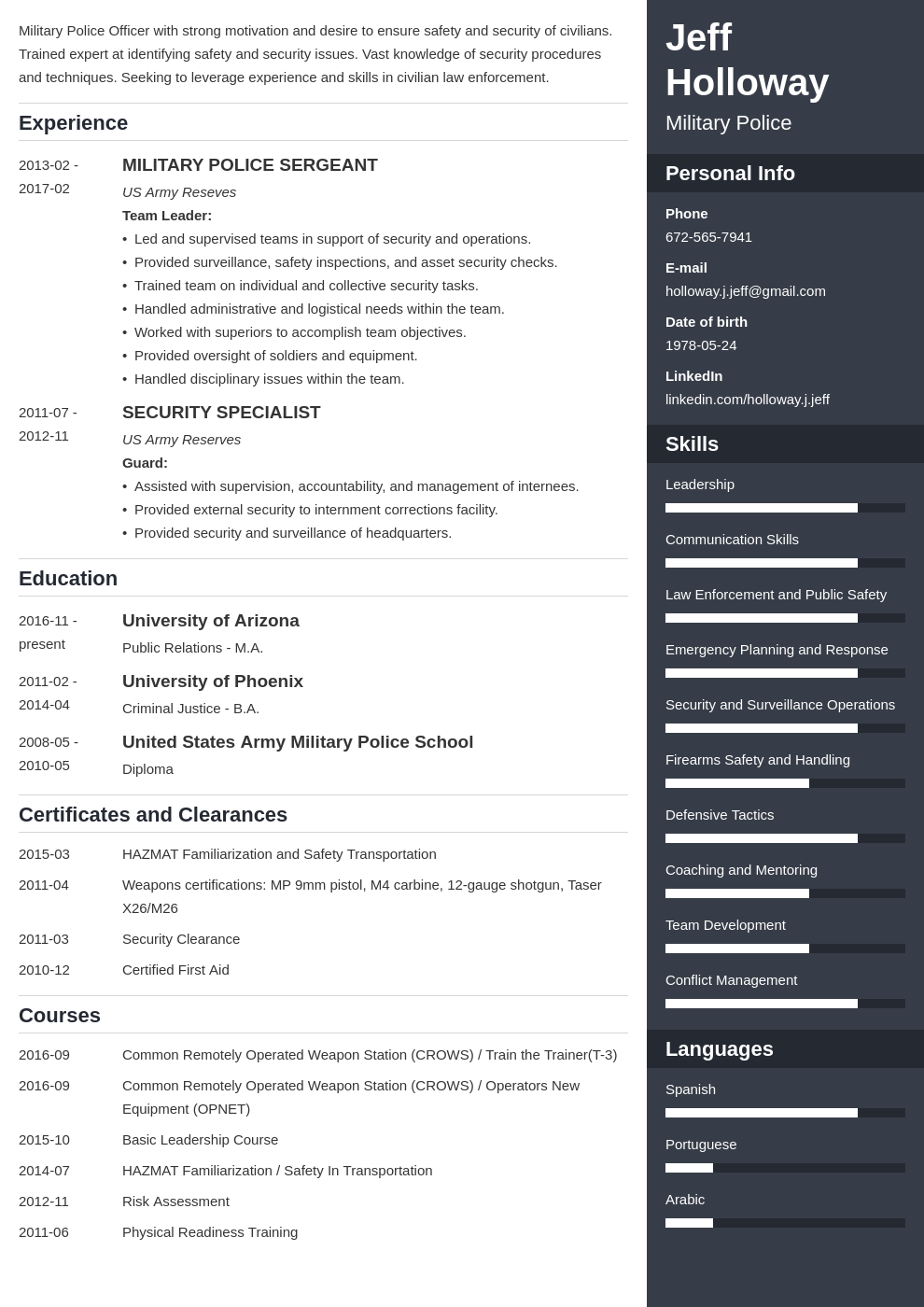 military resume template enfold