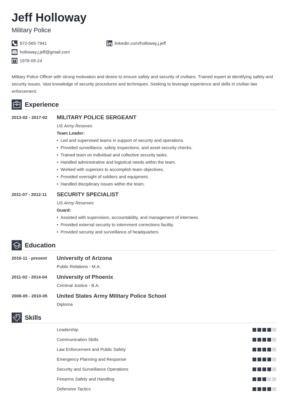 military resume template iconic