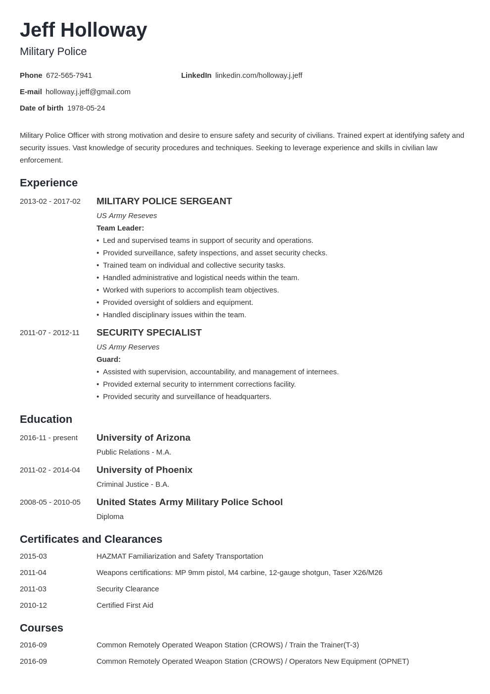 Military Resume Template Minimo 