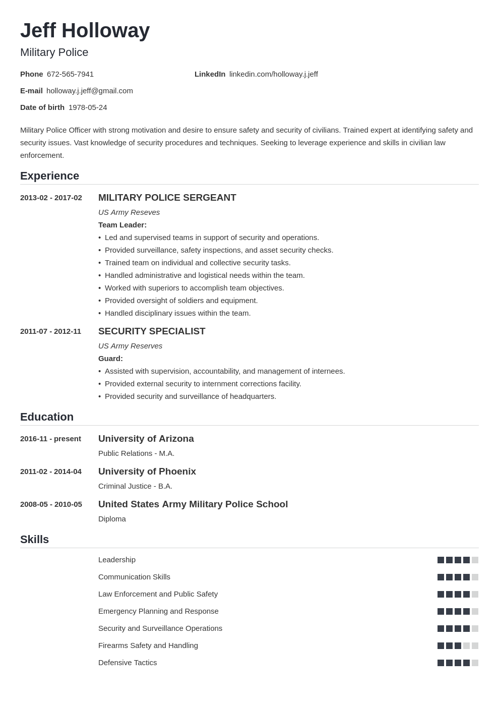 Military Resume Templates Word