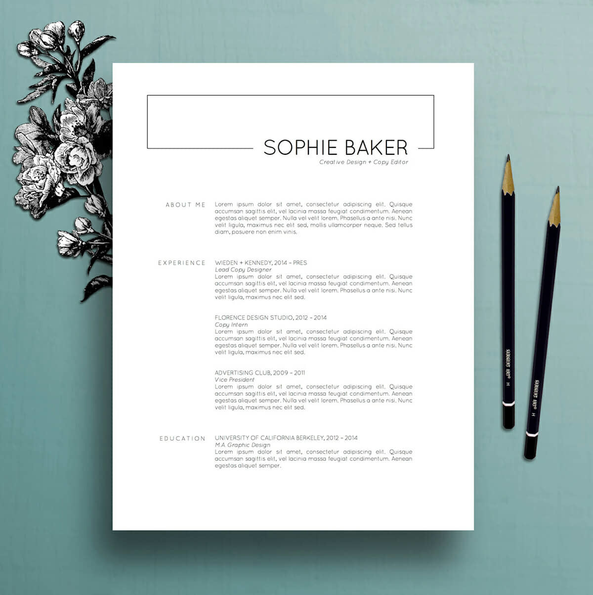 chronological resume minimalist design template