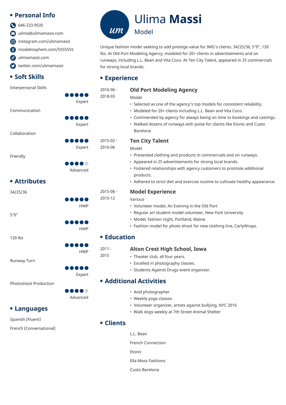 Modeling Resume Template